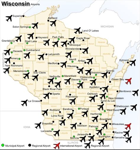 Dazzling Airports In Wisconsin Map Concept - World Map Colored Continents