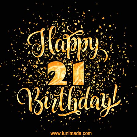 Gold Confetti Animation (loop, gif) - Happy 21st Birthday Lettering ...