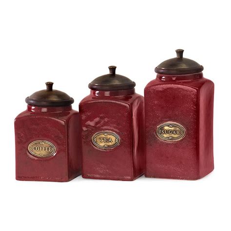 Red Ceramic Canisters Set of 3 | Ceramic canister set, Red kitchen canisters, Canister sets