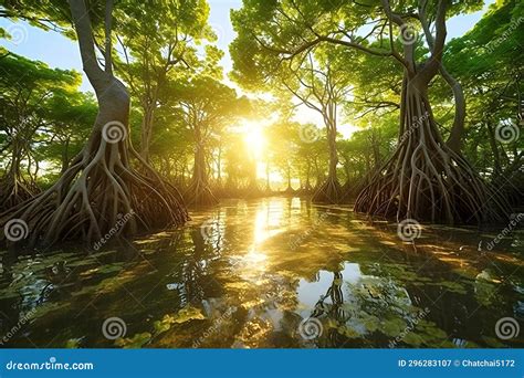 Mangrove Forest at Sunrise.Mangrove Forest View Stock Illustration ...