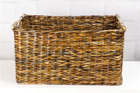 Large Rectangular Wicker Storage Basket With Label and Bamboo - Etsy
