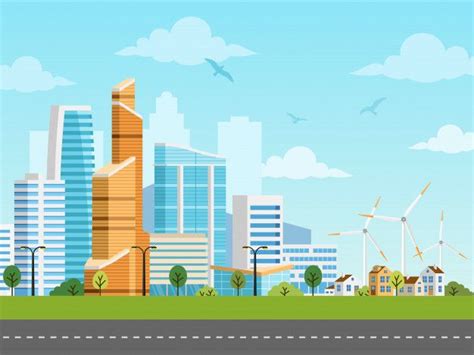 Premium Vector | Smart city and suburb vector panorama | City cartoon ...