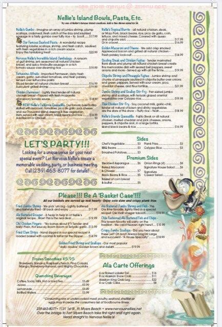 Online Menu of Nervous Nellies Restaurant, Fort Myers Beach, Florida ...