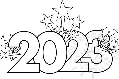 Number 2023 with fireworks | Coloring Page