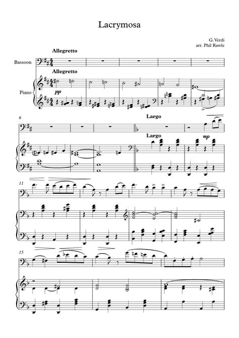 Lacrymosa from Requiem (Verdi) - Bassoon Solo (arr. Phil Rawle) Sheet ...