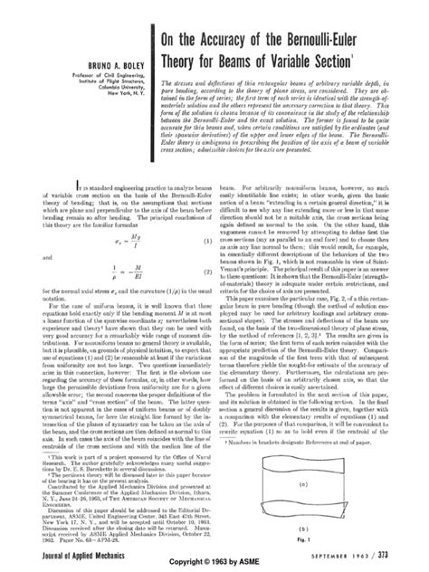 1963 - On The Accuracy of The Bernoulli-Euler Theory For Beams of Variable Section | PDF