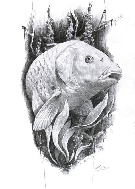 carp tattoo by AndreySkull on DeviantArt | Carp tattoo, Fish sketch, Fish drawings