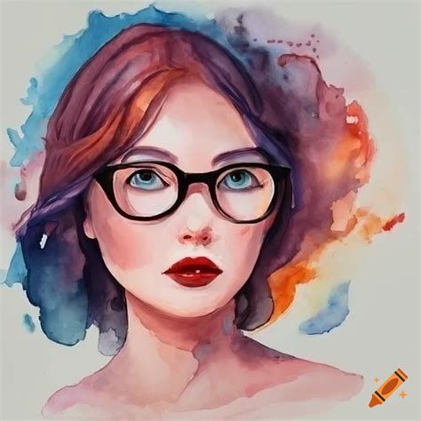 Watercolor painting of a woman with glasses on Craiyon