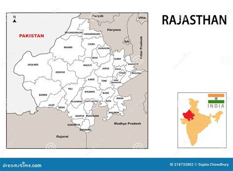 Rajasthan Map. Political and Administrative Map of Rajasthan with ...