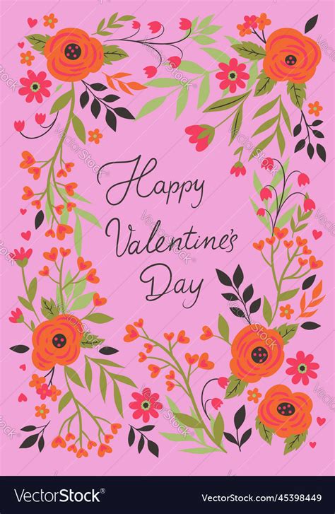 Valentine s day card with flowers and inscription Vector Image