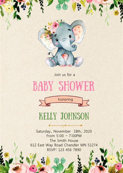 Baby Shower Invitation Template Elephant Both light bluish and light ...