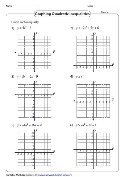 Quadratic Inequalities Worksheets