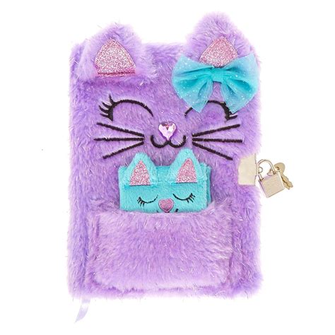 Glitter Purple Plush Kitty Lock & Key Diary | Claire's US | Claire's accessories, Cute notebooks ...