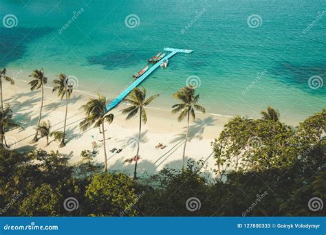 White Sand Beach with Small Berth. Thailand. Stock Image - Image of palms, island: 127800333