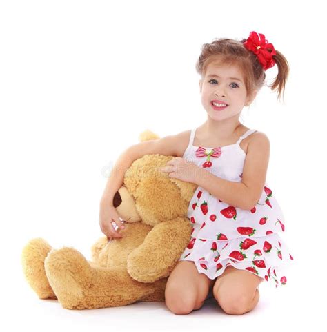 Cute Little Girl with a Teddy Bear Stock Image - Image of healthy, home ...