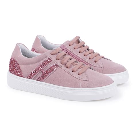 Hogan Junior Baby Pink Glitter Leather Sneakers | BAMBINIFASHION.COM