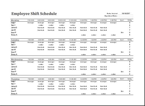 MS Excel Employee Shift Schedule Template | Word & Excel Templates