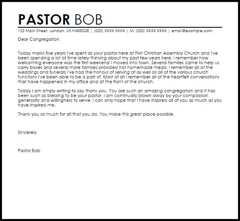 Pastor Appreciation Letter To Congregation | LiveCareer