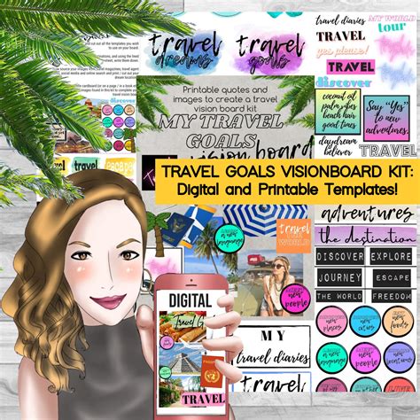 Travel Goals Vision Board Kit Printable Vision Board Quotes and Images and Digital Templates to ...