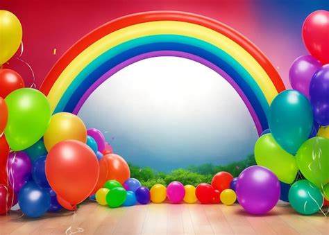 Party with balloons rainbow colors Generative AI Illustration | Premium ...