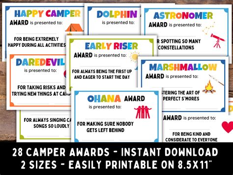 Summer Camp Awards Camper Award Certificates Boys & Girls Camp Awards Printable Camp ...