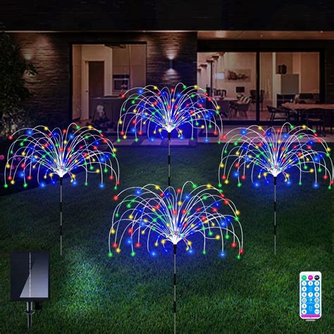 QOCNAM Solar Garden Lights, 4 Pack 120 LED Waterproof Solar Firework ...