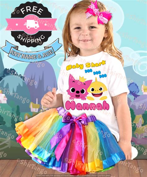 Baby Shark Pinkfong Custom Rainbow Ribbon Tutu Outfit Set - Ships Free ...