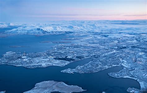 View Of Keflavik City In Winter Through Airplane Window Stock Photo - Download Image Now - iStock