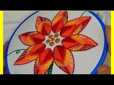 bordar flor nochebuena / flowers stich embroidery /bordado servilletas | Flower embroidery ...