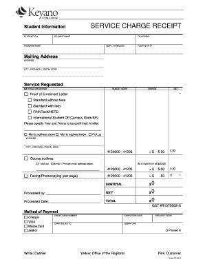 Fillable Online Student Information SERVICE CHARGE RECEIPT Mailing ...