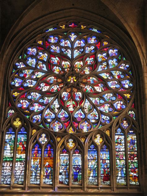 Gothic Stained Glass, Beautiful Stained Glass Window In The Famous Gothic Cathedral Of Freiburg ...