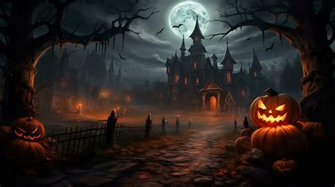 Spooky halloween wallpaper with pumpkin and old house 27807580 Stock Photo at Vecteezy