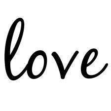 the word love written in black ink on a white background