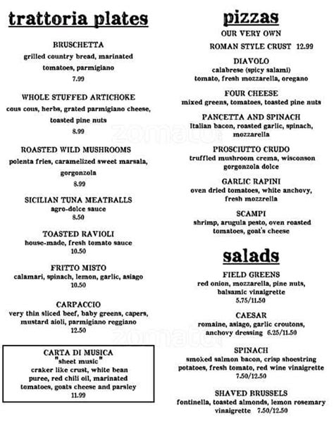 Menu at Trattoria Marcella restaurant, St. Louis, Watson Rd