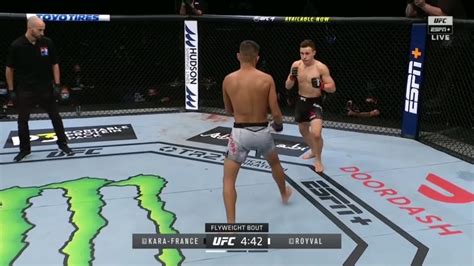 The beginning of Brandon Royval vs Kai Kara-France including the double knockdown : r/MMA