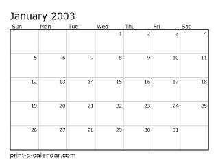 Download 2003 Printable Calendars