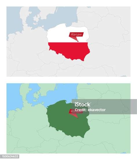 Poland Map With Pin Of Country Capital Two Types Of Poland Map With Neighboring Countries Stock ...