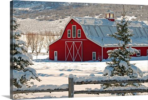 Red Barn with Snow Wall Art, Canvas Prints, Framed Prints, Wall Peels ...