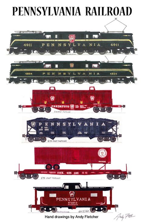 A Pennsylvania Railroad freight train pulled by two GG1's. Hand ...