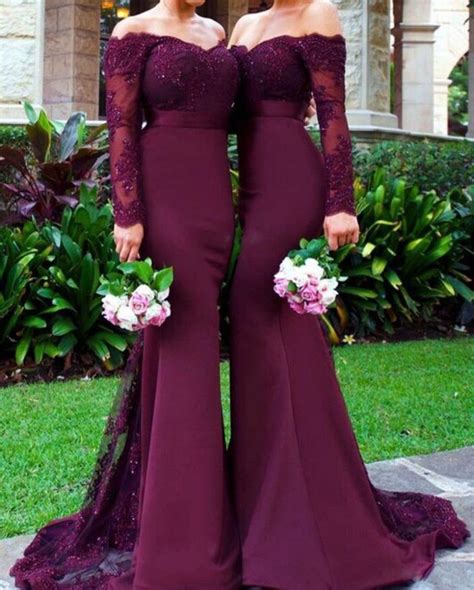 Burgundy Lace Mermaid Prom Dresses Long Sleeves Sexy Evening Dress,Wine Red Long Prom Gowns ...