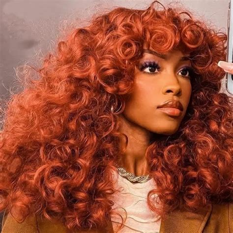 Ginger Short Curly Hair Ice Spice SZA Inspired Wig With Bangs Natural ...