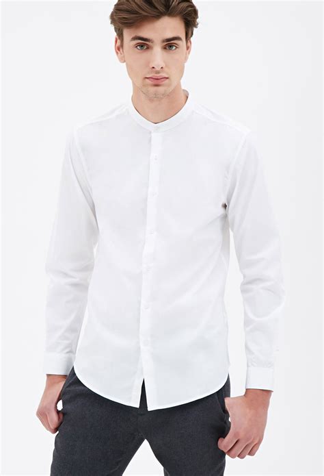 Forever 21 Mandarin Collar Shirt in White for Men | Lyst