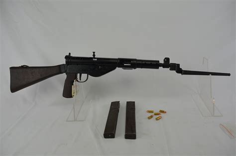 WW2 Mk5 Sten Gun With Inert Rounds, Spare Magazine and Bayonet (Deactivated) - Sally Antiques