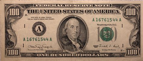 100 Dollars (Federal Reserve Note; small portrait; with security thread) - United States – Numista