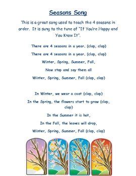 Pin by Tana Hemsley on Preschool Group | Kindergarten songs, Seasons ...