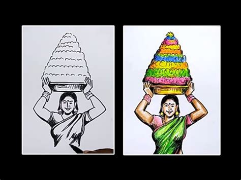 bathukamma drawing step by step full video / bathukamma drawing ...