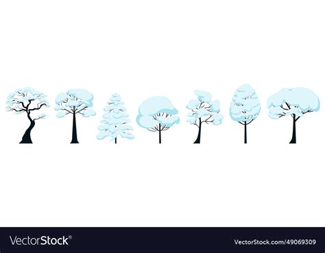 Silhouettes of snowy winter trees various Vector Image