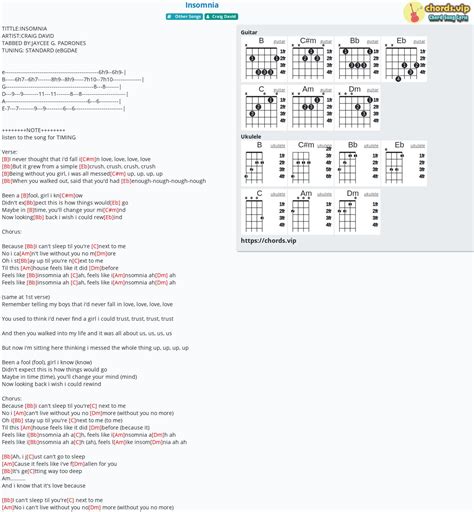Hợp âm: Insomnia - cảm âm, tab guitar, ukulele - lời bài hát | chords.vip