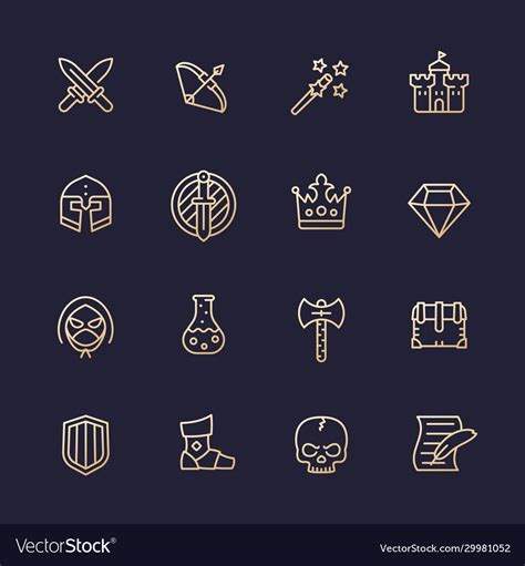 Game line icons set rpg ui Royalty Free Vector Image