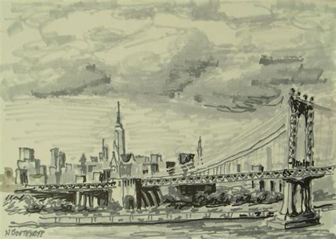 Manhattan Bridge Drawing by Nicolas Bouteneff | Fine Art America